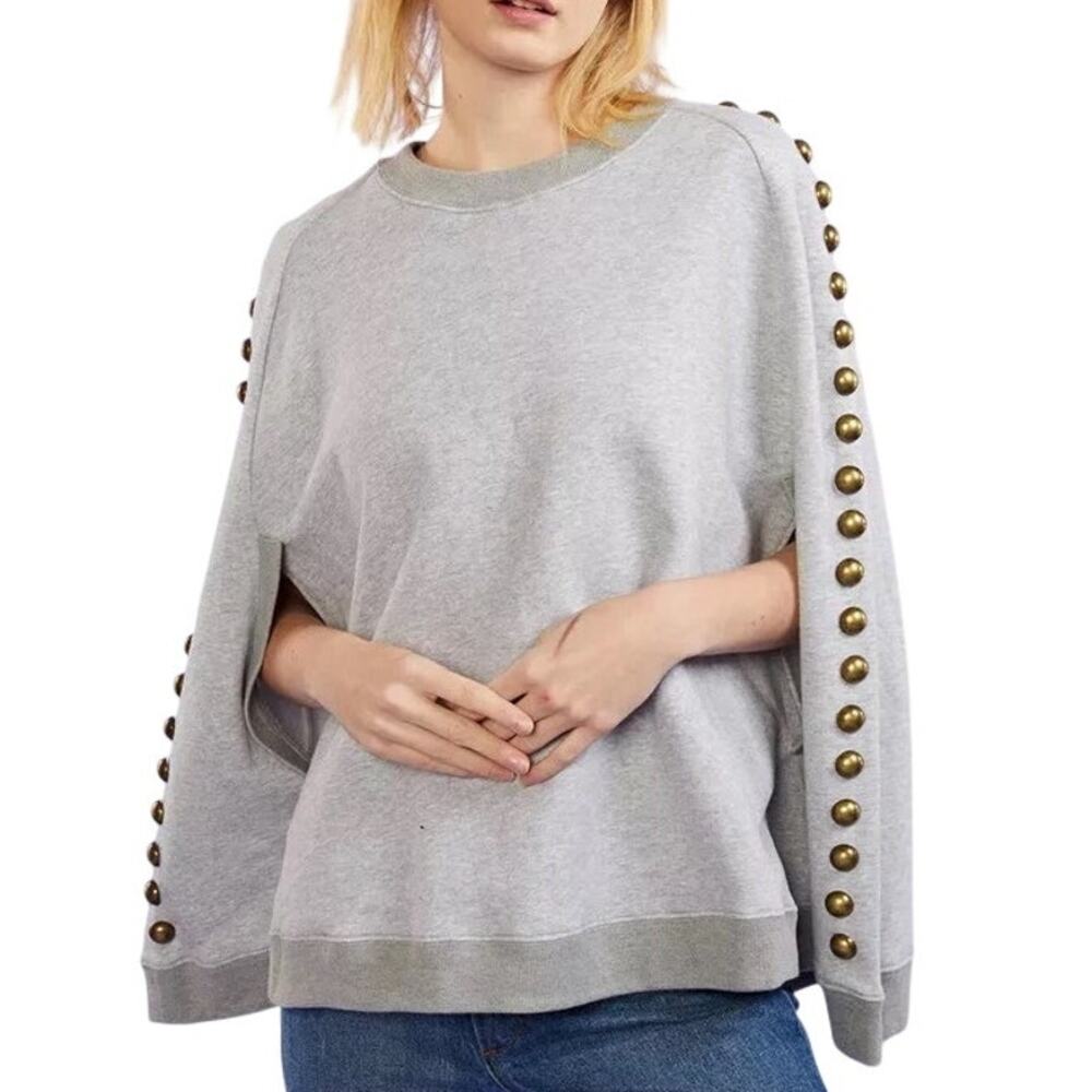 Cynthia Rowley M/L Studded Capelet Sweatshirt Cape Poncho NWT Heather Gray